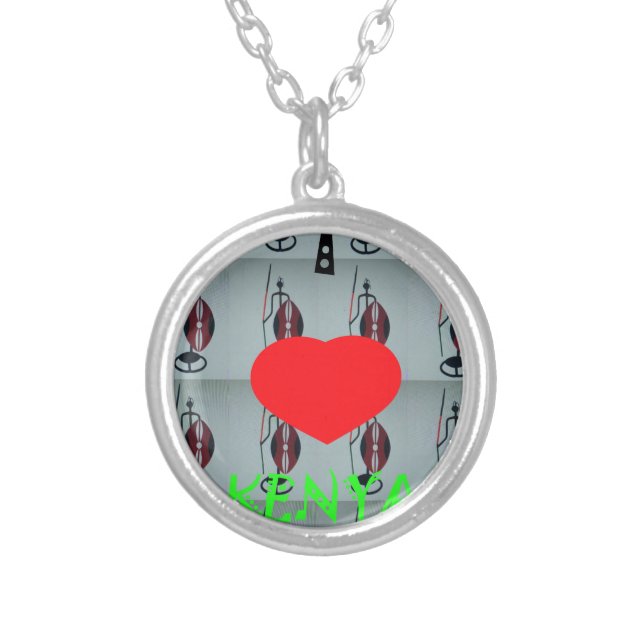 I Love Kenya Art Print Silver Plated Necklace (Front)