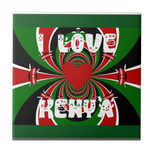 I Love Kenya Beautiful Lovely National Flag Color Tile