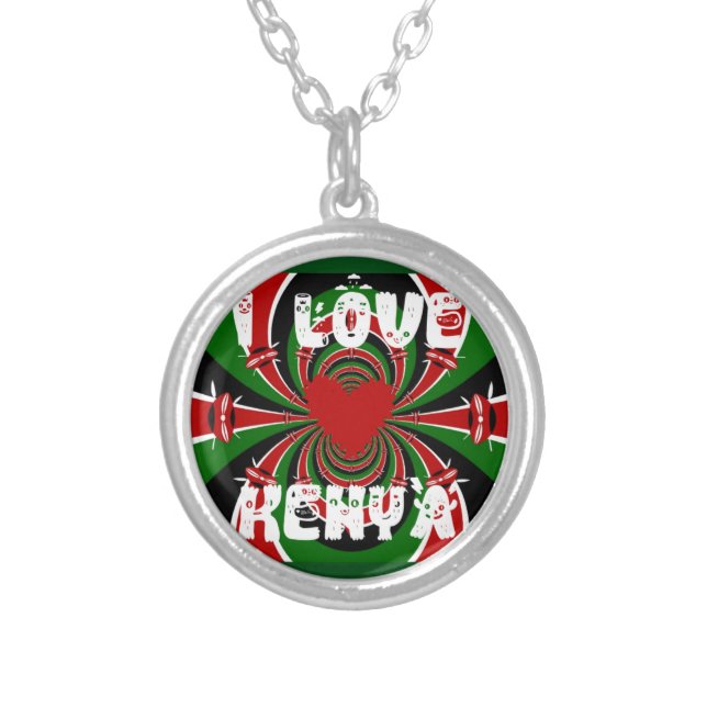 I Love Kenya Hakuna Matata Gifts Silver Plated Necklace (Front)