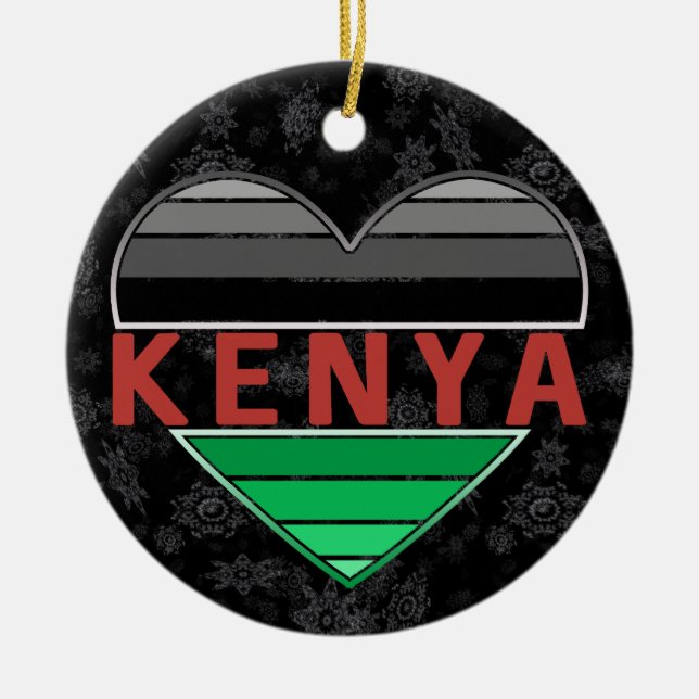 I Love Kenya, Kenyan Heart T-Shirt Ceramic Ornament (Front)