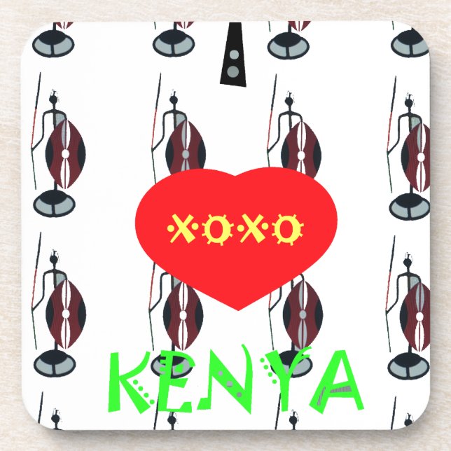 I Love Kenya Maasai Art Print Beverage Coaster (Front)