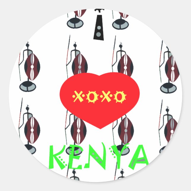 I Love Kenya Maasai Art Print Classic Round Sticker (Front)