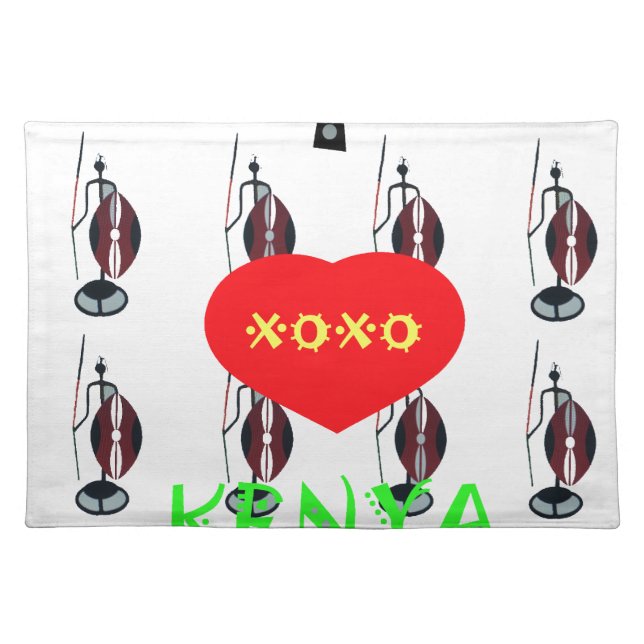 I Love Kenya Maasai Art Print Cloth Placemat (Front)