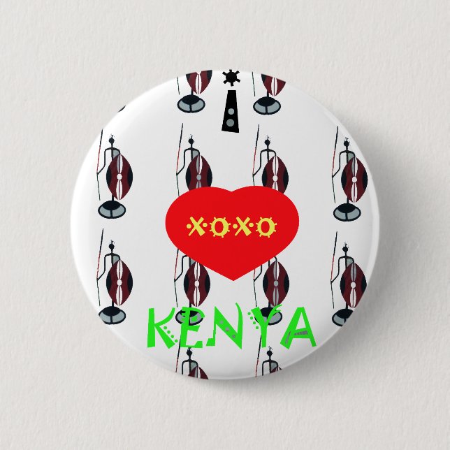 I Love Kenya Maasai Art Print Pinback Button (Front)