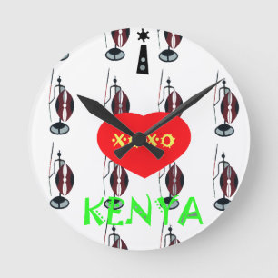 I Love Kenya Maasai Art Print Round Clock