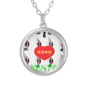 I Love Kenya Maasai Art Print Silver Plated Necklace