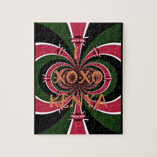 I Love Kenya XOXO National Flag Colors Jigsaw Puzzle