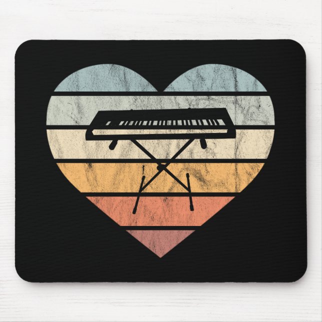 I Love Keyboard and Synthie Retro Heart Mouse Pad (Front)