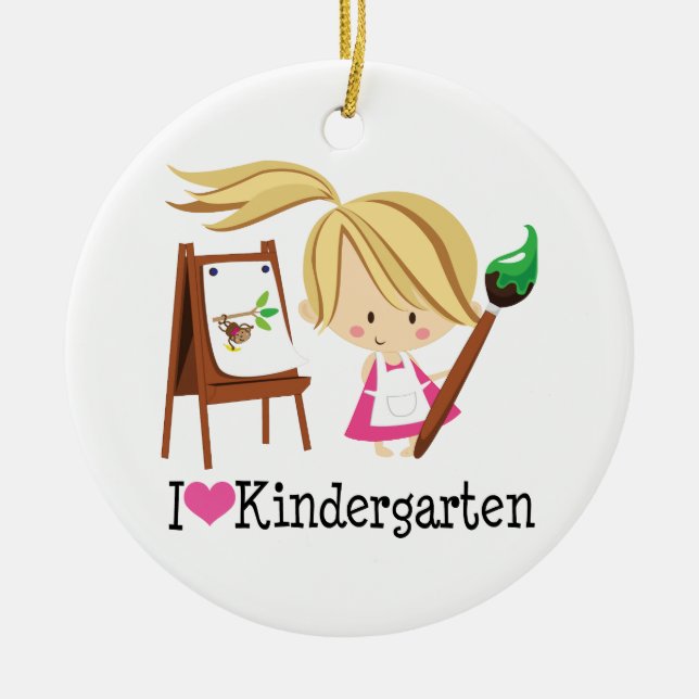 I Love Kindergarten Gift Ceramic Ornament (Front)
