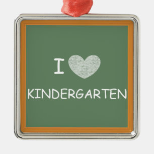 I Love Kindergarten Metal Ornament