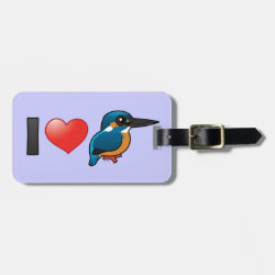 I Love Kingfishers Small Luggage Tag with leather strap