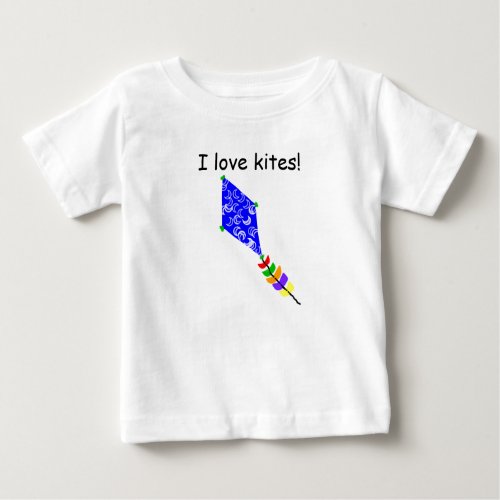 I Love Kites Blue Kite White Crescent Moons Baby T_Shirt