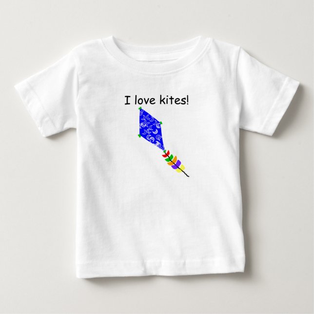 I Love Kites Blue Kite White Crescent Moons Baby T-Shirt (Front)