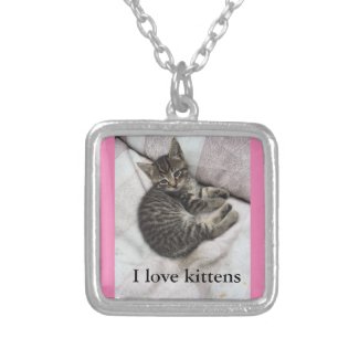 I Love Kittens Silver and Pink Necklace