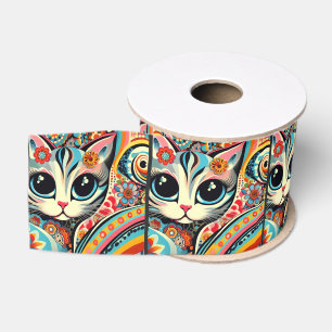 I Love Kitties Cat Mexican Folk Art Talavera Style Grosgrain Ribbon