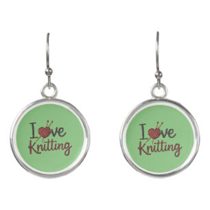 I Love Knitting Yarn Earrings