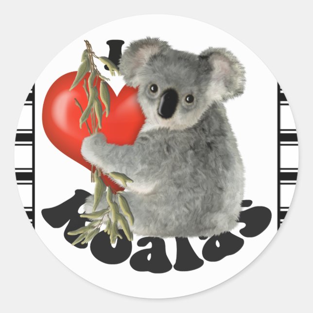 I Love Koalas Classic Round Sticker (Front)