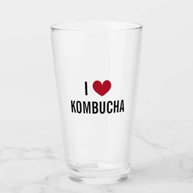 I love kombucha (fermented tea) custom drink glass (Front)