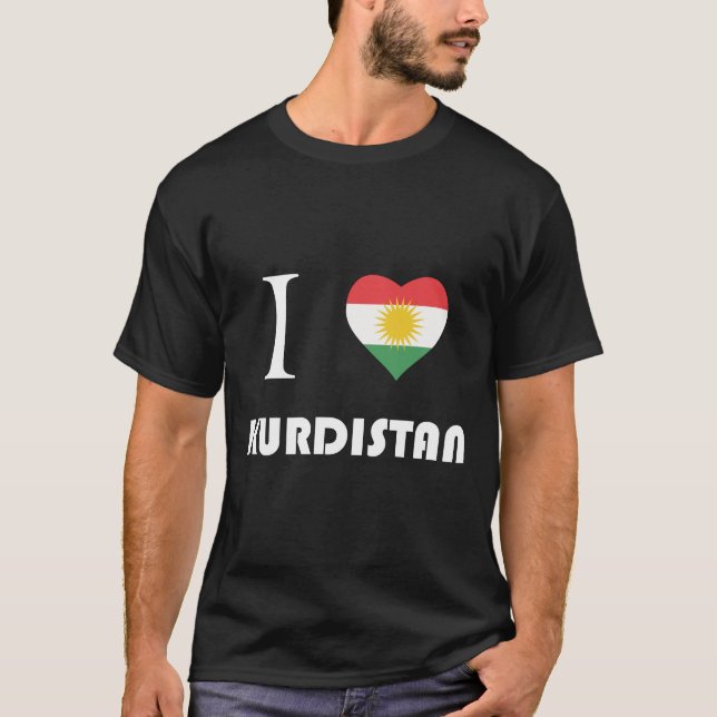 I love kurdistan - White Text, Black T-Shirt (Front)