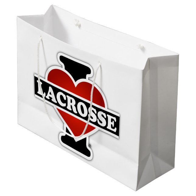 I Love Lacrosse Large Gift Bag (Front Angled)