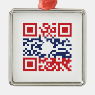 I Love Laos (Khoy Huk Lao) Flag QR Code Lao Geek Metal Ornament