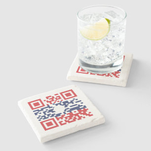 I Love Laos (Khoy Huk Lao) Flag QR Code Lao Geek Stone Coaster