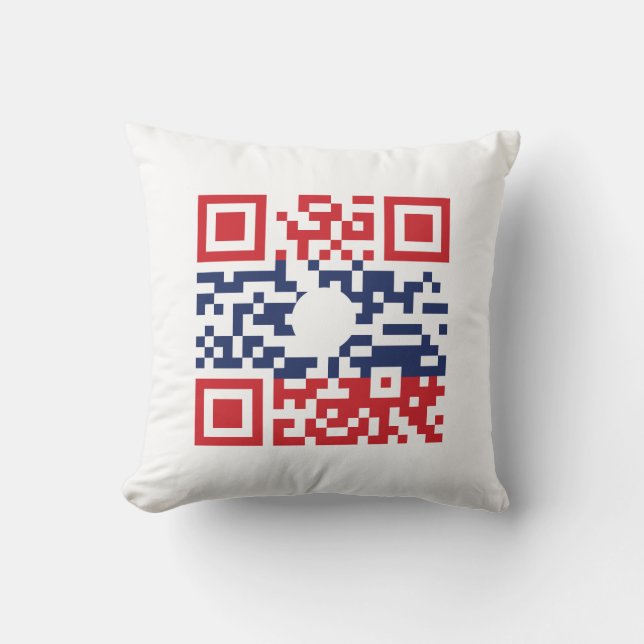 I Love Laos (Khoy Huk Lao) Flag QR Code | Lao Geek Throw Pillow (Front)