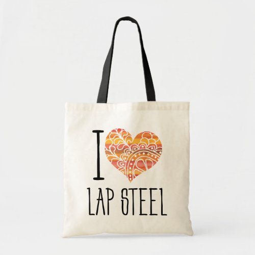 I Love Lap Steel Yellow Orange Mandala Heart Tote Bag