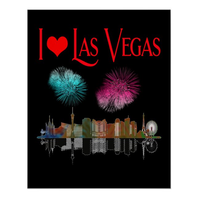 I Love Las Vegas at Night Skyline Fireworks Poster (Front)