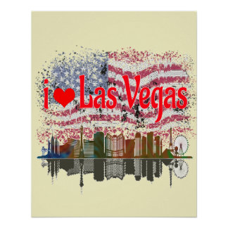 I Love Las Vegas Skyline American Flag Souvenir Poster
