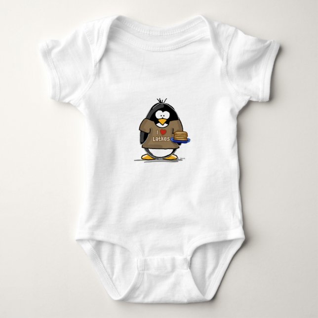 I Love Latkes Penguin Baby Bodysuit (Front)