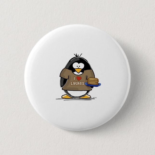 I Love Latkes Penguin Button (Front)