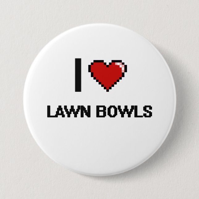 I Love Lawn Bowls Digital Retro Design Button (Front)