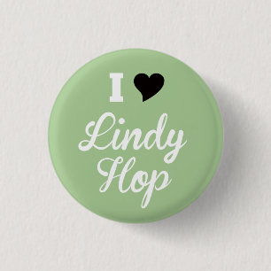 I Love Lindy Hop, White Script Black Heart, Mint Button