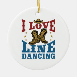 I Love Line Dancing Ceramic Ornament