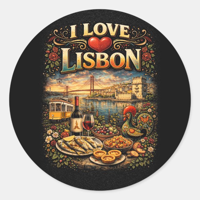 I Love Lisbon Classic Round Sticker (Front)