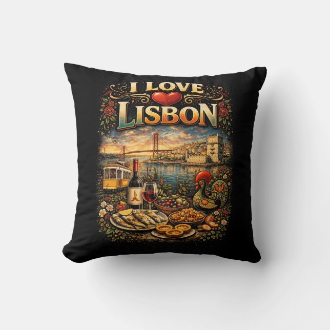 I Love Lisbon Throw Pillow (Front)