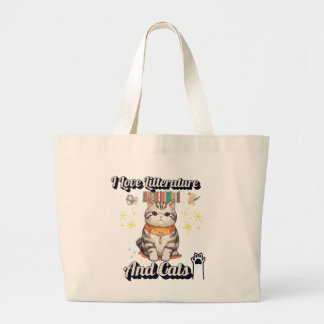 I Love Literature and Cats" Togs Design Large Tote Bag