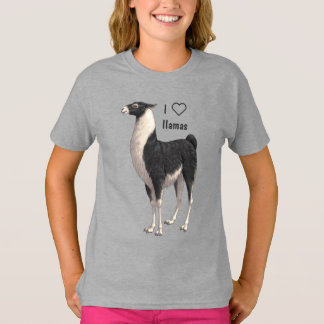 I Love Llamas Black & White Llama T-Shirt