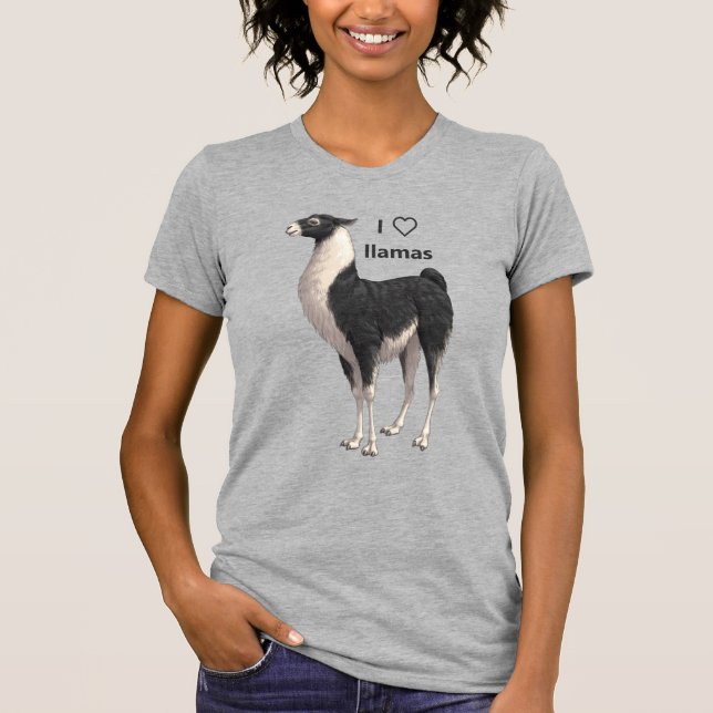 I Love Llamas Black & White Llama T-Shirt (Front)