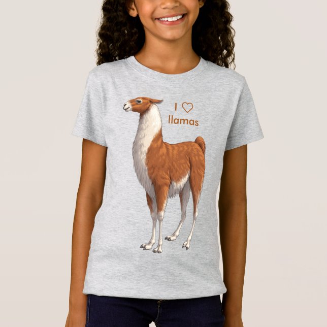 I Love Llamas Brown & White Llama T-Shirt (Front)