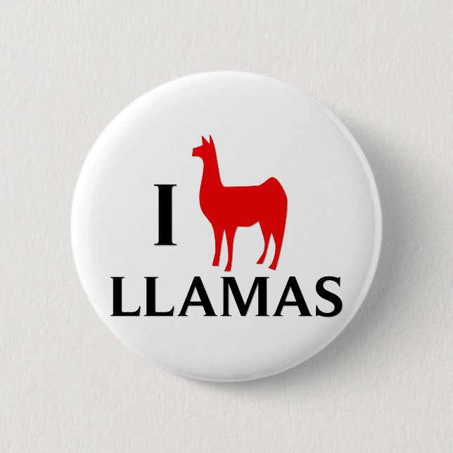 I Love Llamas Pinback Button (Front)