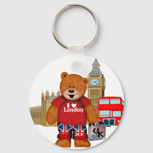 I Love London -Teddy Bear Keychain (Front)