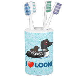 I Love Common Loons Toothbrush Holder and Soap Dispenser Set