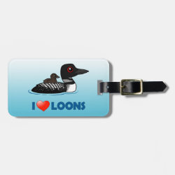 I Love Common Loons Small Luggage Tag with leather strap