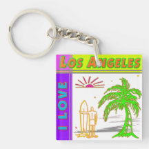 "I LOVE Los Angeles"Sun Palm Tree&Surfer2 Keychain