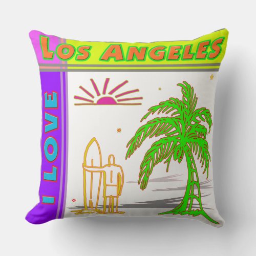 I LOVE Los Angeles Sun Palm TreeSurfer2 Pillow
