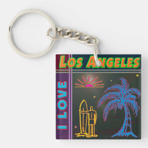 "I LOVE Los Angeles" Sun Palm Tree&Surfer Keycahin Keychain