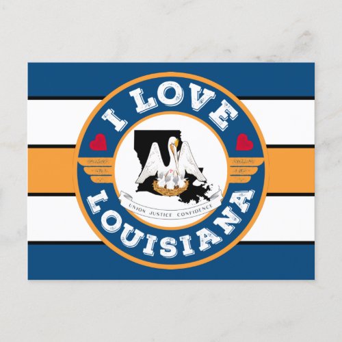 I Love Louisiana Retro Stripes State Flag and Map Postcard