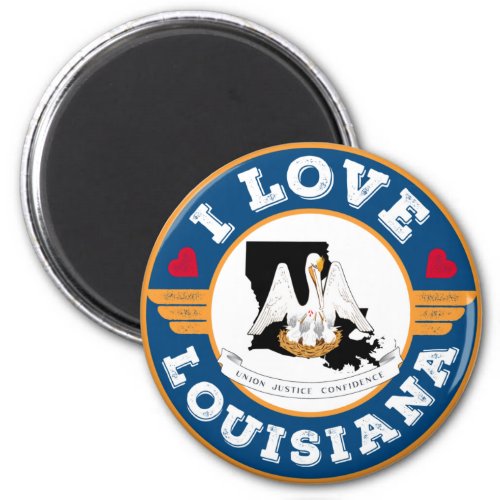 I Love Louisiana State Flag and Map Magnet